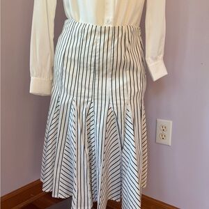 White House Black Market Striped A-Line Skirt white with black stripes. Cotton.